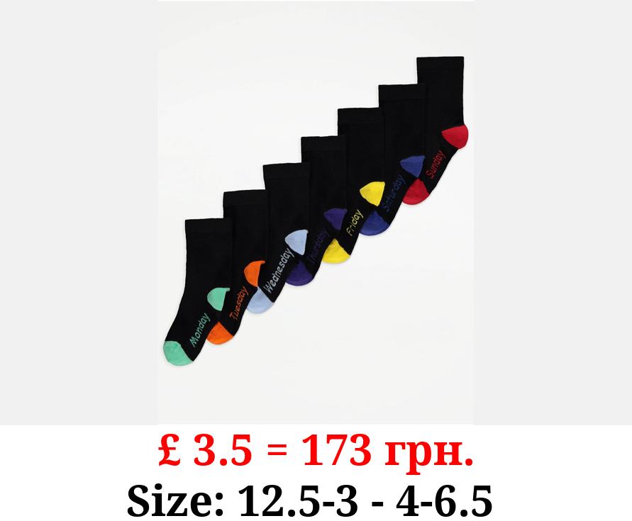 Black Day of the Week Cotton Rich Ankle Socks 7 Pack