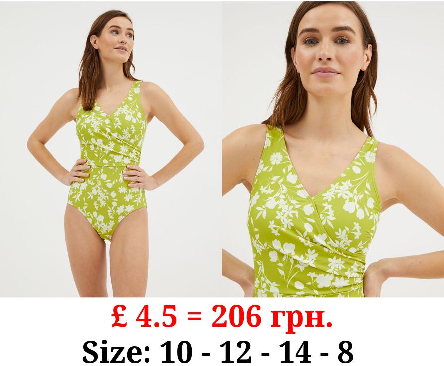 Green Post Surgery Floral Print Wrap Swimsuit