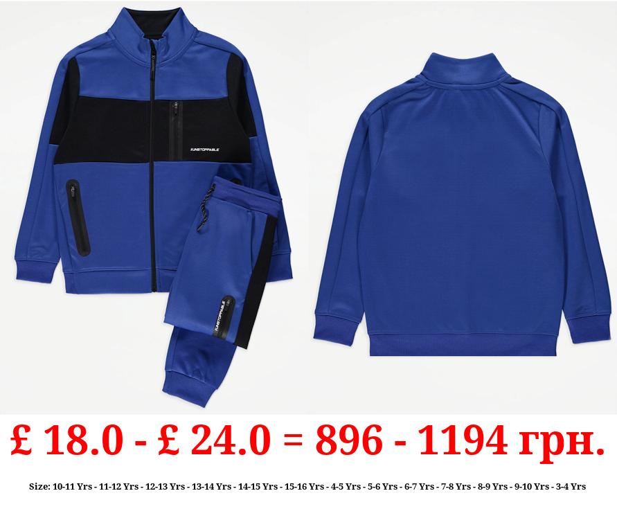 Blue Colour Block Unstoppable Zip Up Tracksuit