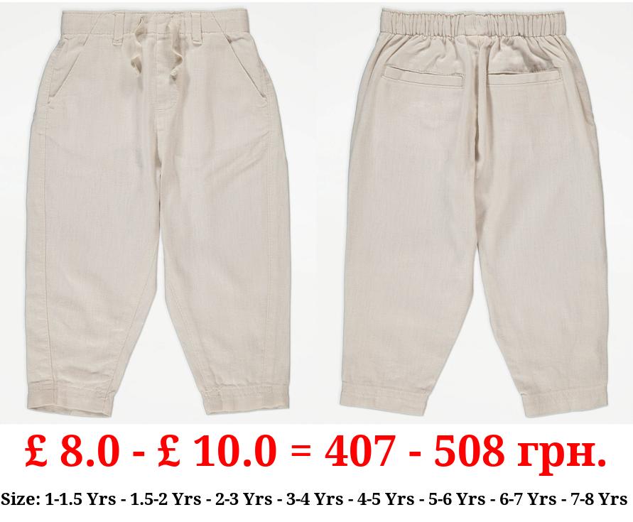 Stone Relaxed Fit Linen Blend Trousers