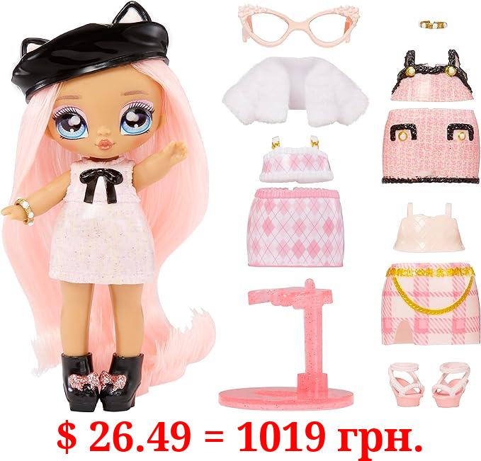 Na! Na! Na! Surprise Mini Ultimate Surprise Kitty Katwood 4" Mini Fashion Doll Kitty Inspired w/ 10 Mystery Fashions, Balloon Popping Confetti Surprises, Poseable,Toy Girls Boys Ages 4 5 6 7 8+