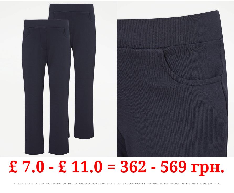 Navy Slim Leg Jersey Girls School Trousers 2 Pack