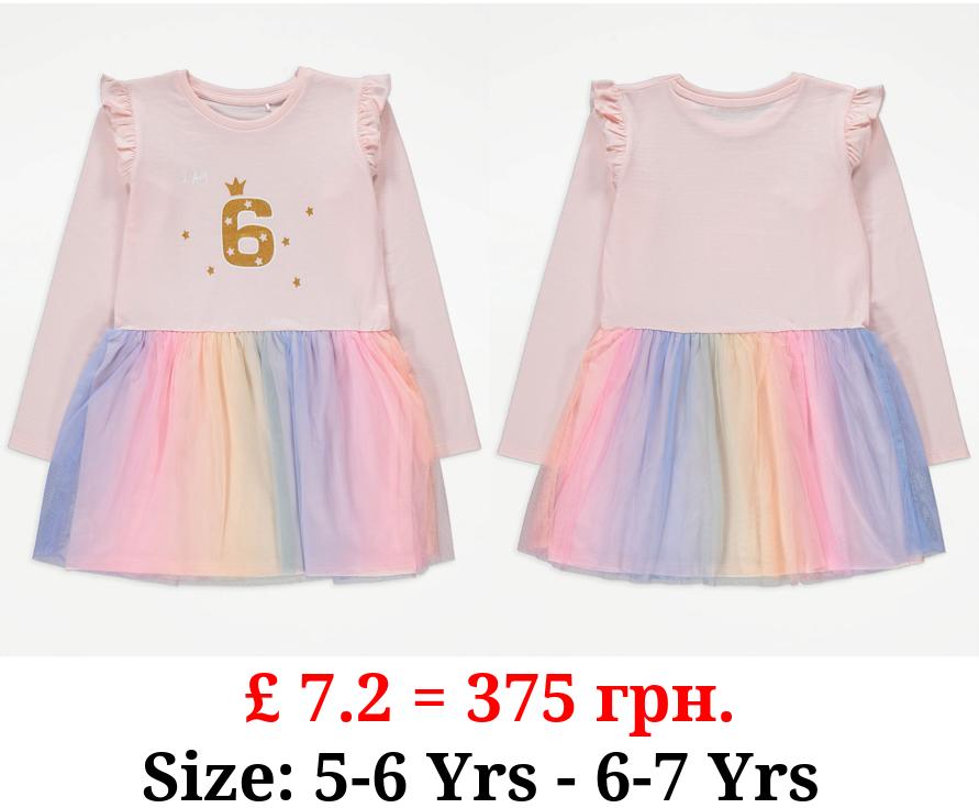 Pink Rainbow I Am 6 Birthday Tutu Dress