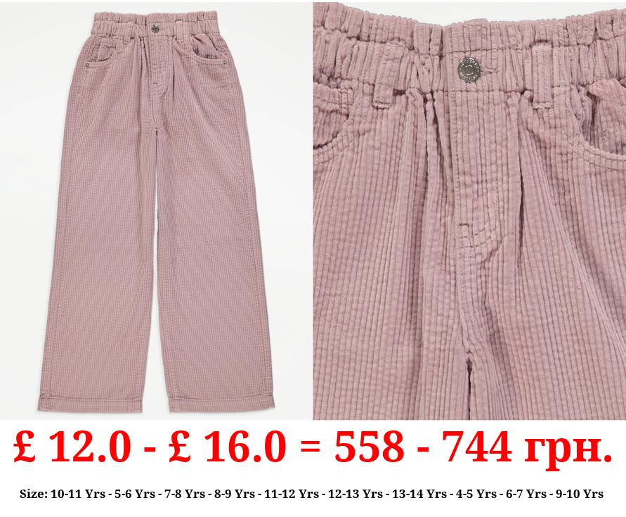 Pink Corduroy Wide Leg Trousers