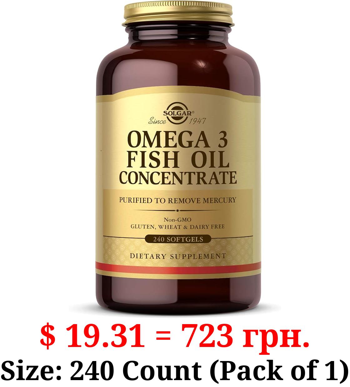 Solgar Omega-3 Fish Oil Concentrate, 240 Softgels - Support for Cardiovascular, Joint & Brain Health - Contains EPA & DHA Fatty Acids - Non GMO, Gluten/ Dairy Free - 120 Servings
