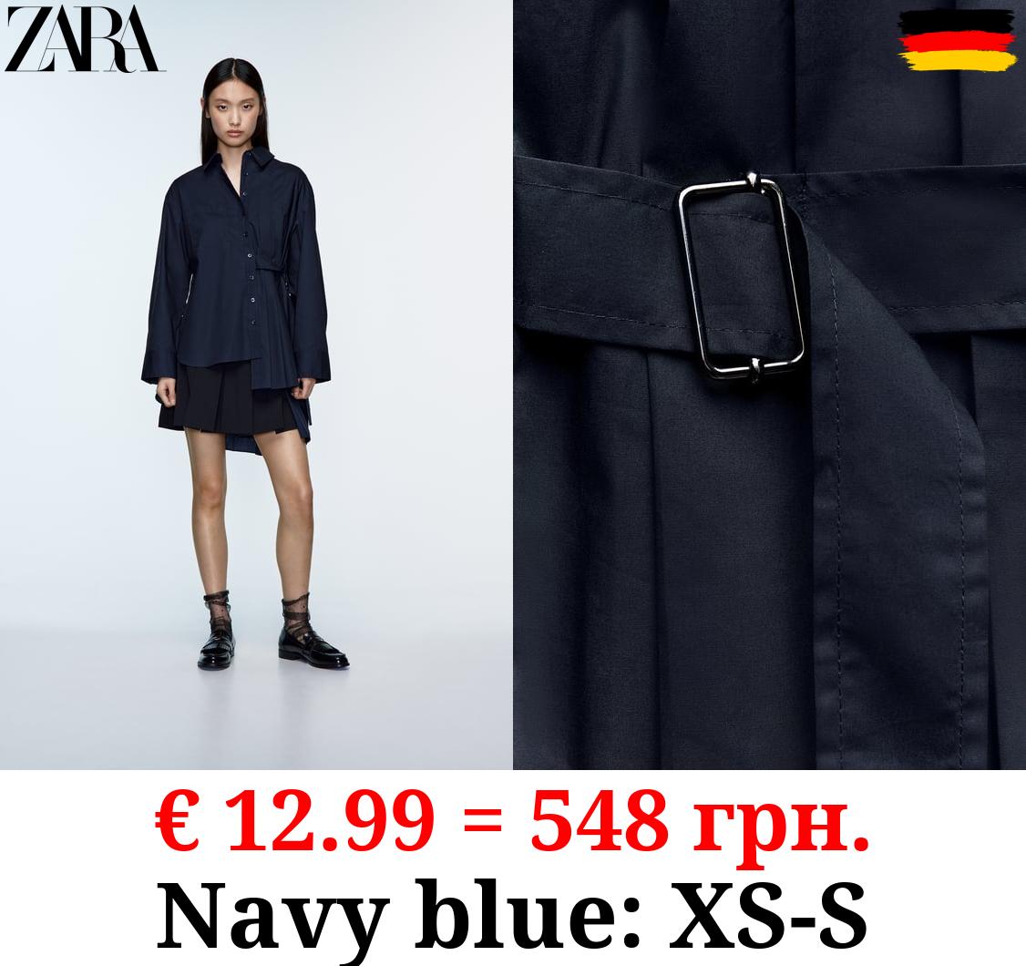 ASYMMETRIC PLEATED POPLIN SHIRT