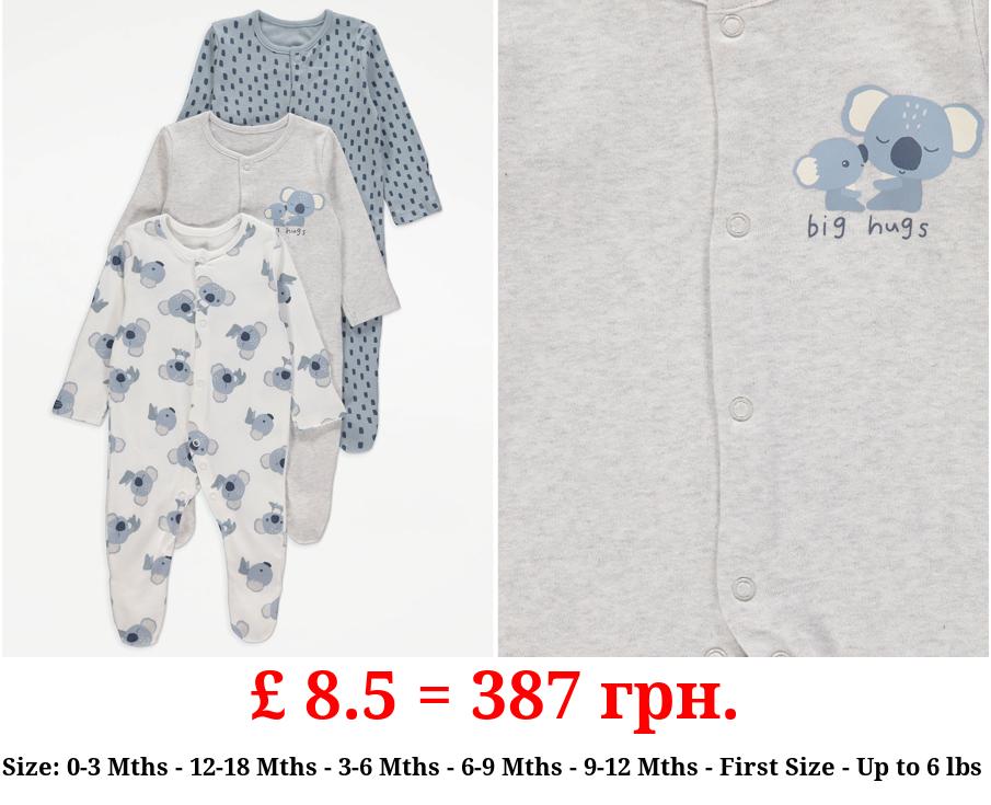 Blue Koala Print Sleepsuits 3 Pack