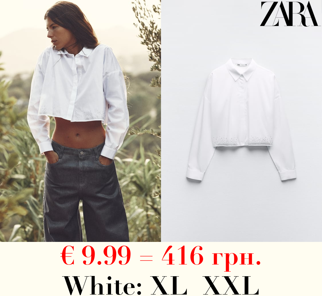 CROPPED SHIRT WITH RHINESTONES