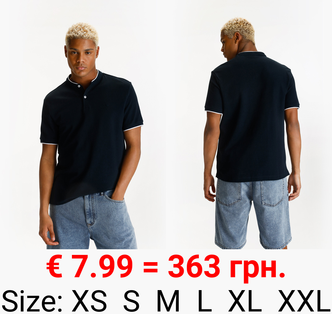 Polo shirt with embroidered stand collar