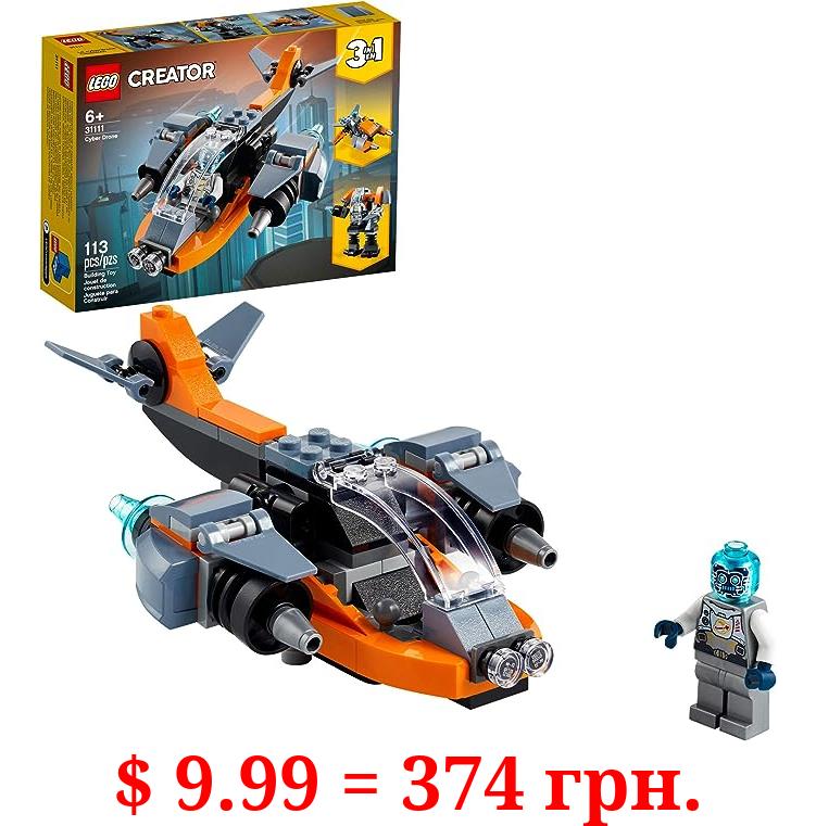 LEGO Creator 3 in 1 Cyber Drone Space Toys, Transforms from Drone to Cyber Mech or Cyber Scooter, Space Toy Building Set, Gift for 6 Plus Year Old Kids, Boys, and Girls, 31111