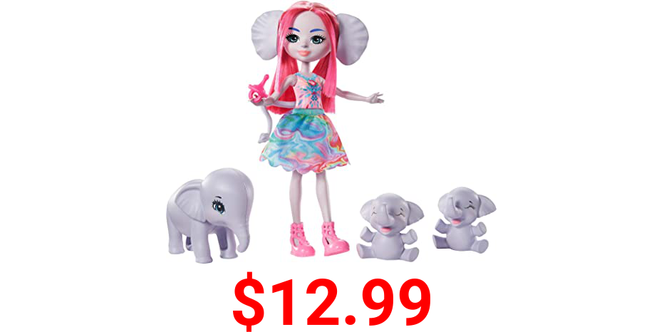 Enchantimals Family Toy Set, Esmeralda Elephant Doll (6-in) with 3 Elephant Animal Friends and 1 Pacifier Accessory, Sunny Savanna Collection, Great Gift for 3 to 8 Year Old Kids