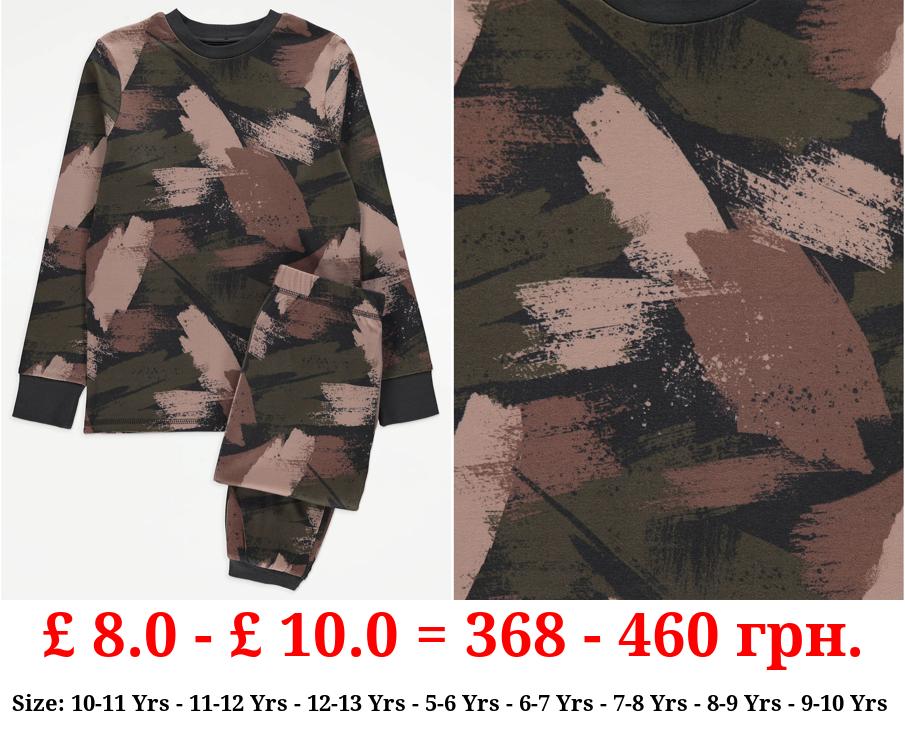 Khaki Brushed Camouflage Long Sleeve Pyjamas