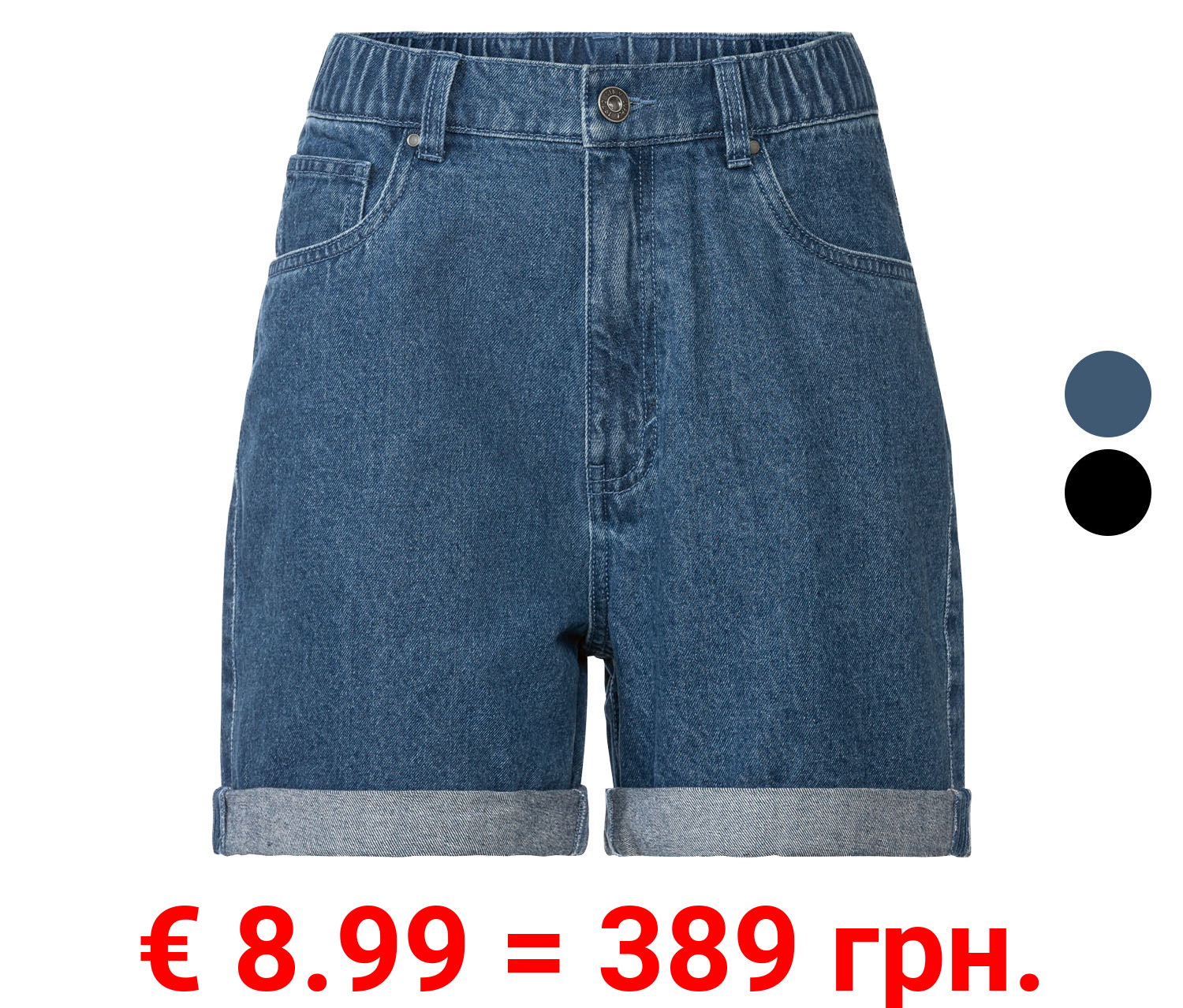 esmara® Damen Jeansshorts, mit Krempeloptik am Beinabschluss