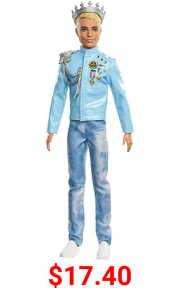 Barbie Princess Adventure Prince Ken Doll (12-inch) Wearing Jacket, Jeans and Crown, Makes a Great Gift for 3 to 7 Year Olds