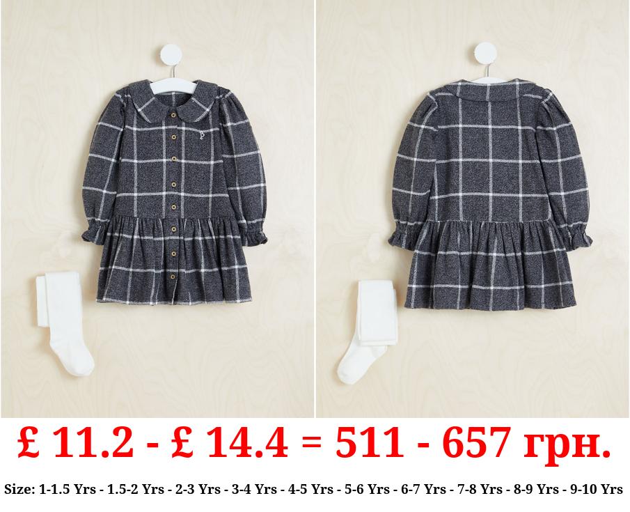 Billie Faiers Grey Checked Collared Dress and Tights Outfit