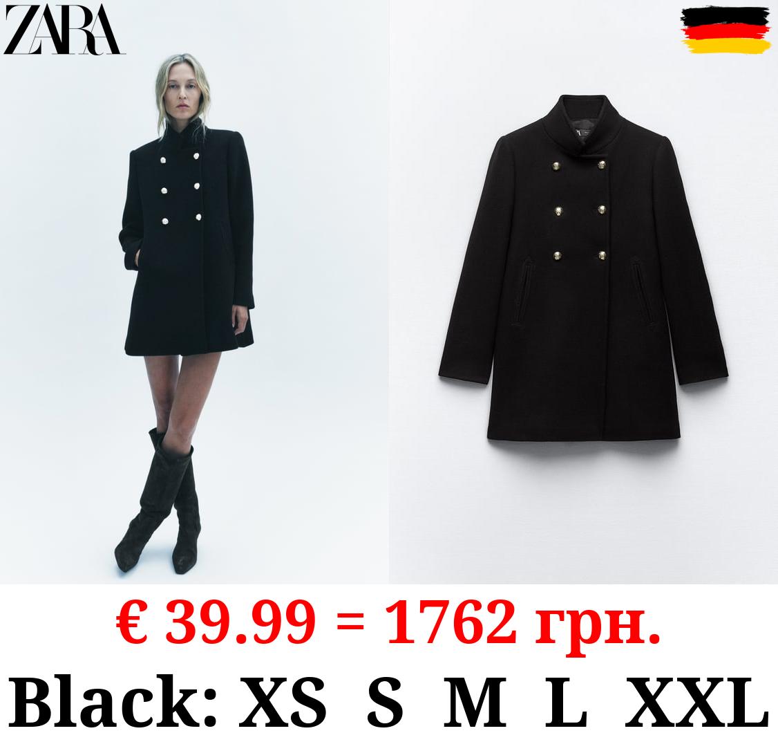 DOUBLE-BREASTED HIGH NECK WOOL BLEND COAT