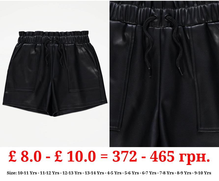 Black Leather Look Shorts