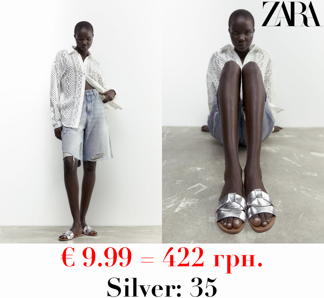 FLAT CRISS-CROSS LEATHER SLIDER SANDALS