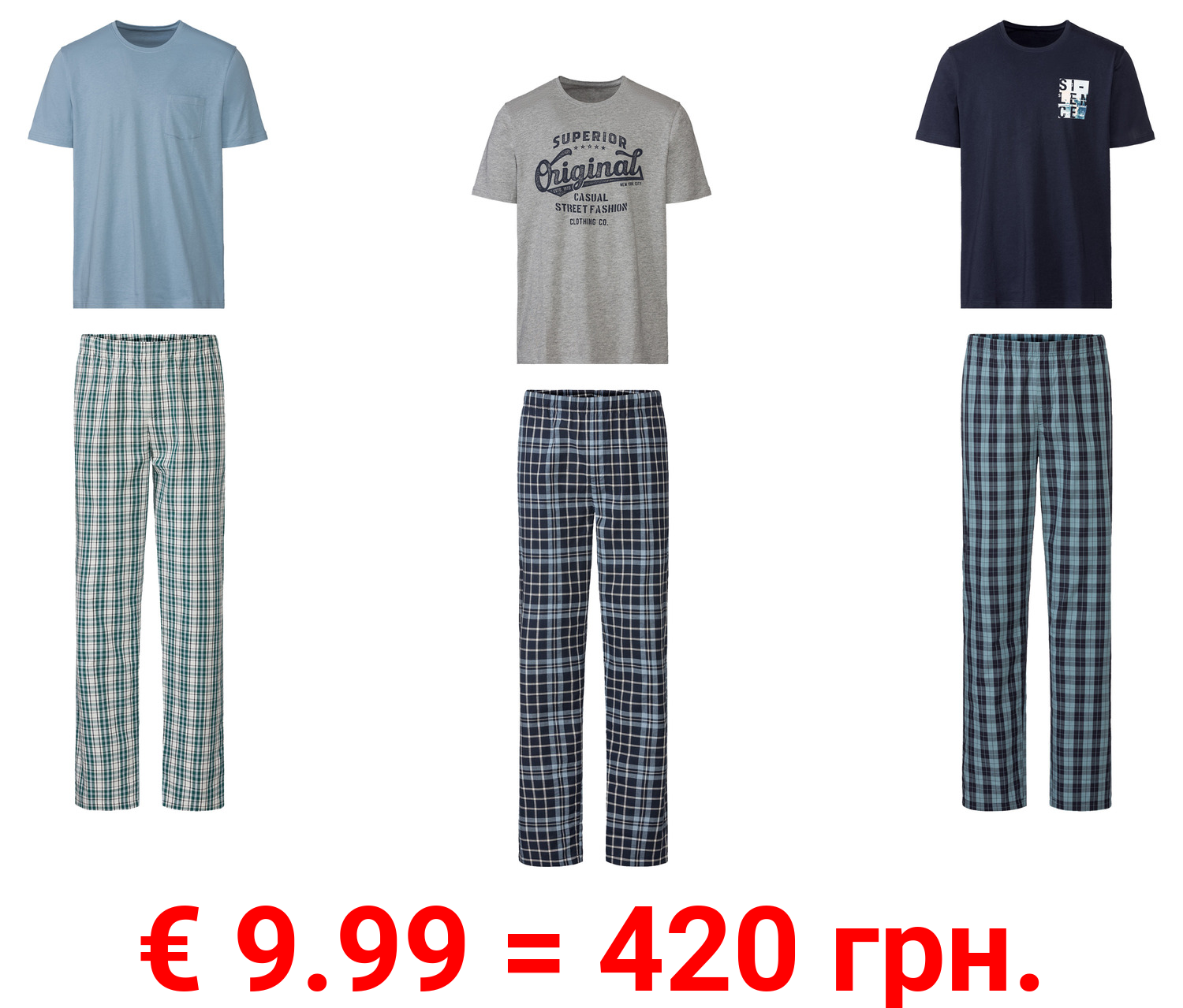 LIVERGY® Herren Pyjama mit Gummizugbund