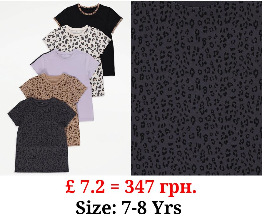 Assorted Animal Print T-Shirts 5 Pack