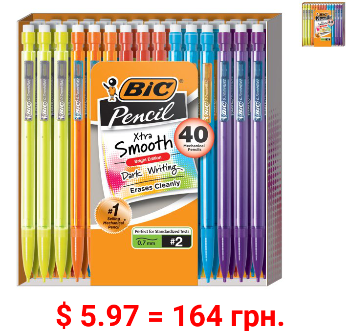 BIC Xtra Smooth Mechanical Pencil Bright Edition 0.7 mm, 40 Count