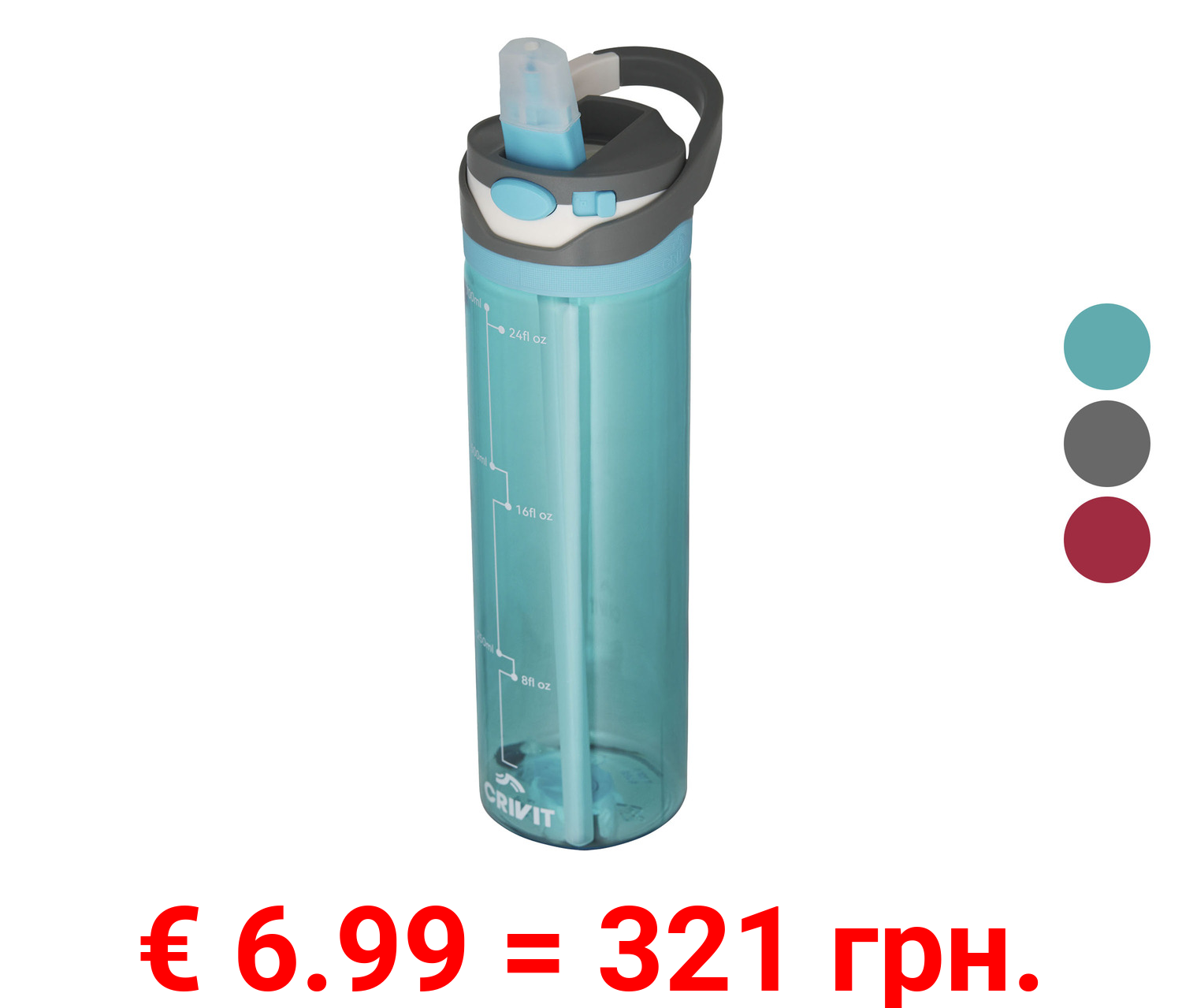 CRIVIT Trinkflasche, Einhand-Bedienung, mit ausklappbarem Mundstück