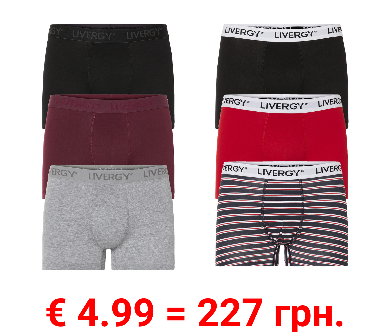 LIVERGY® Herren Boxerhorts, 3 Stück, mit hohem Baumwollanteil