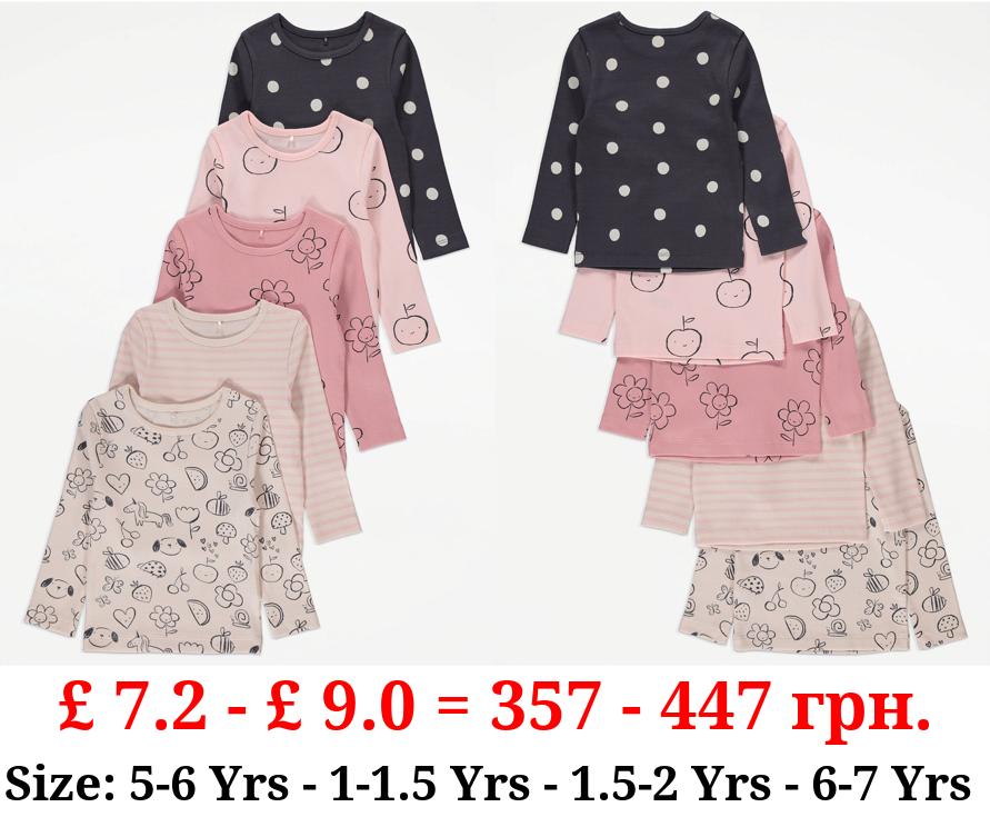 Fun Ribbed Long Sleeve Tops 5 Pack