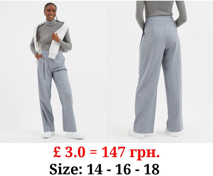 Grey Pleated Wide Leg Trousers