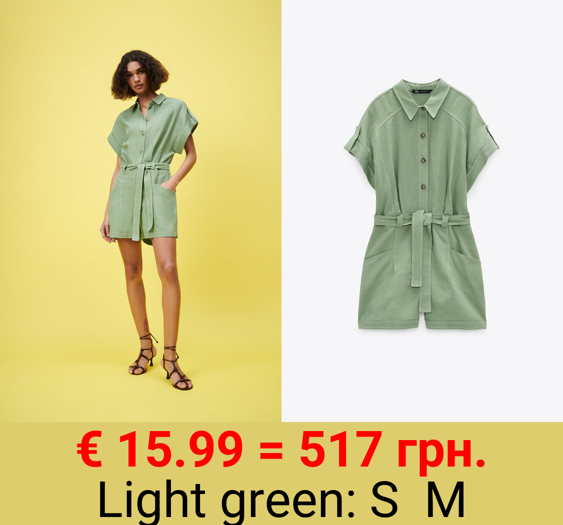 GREEN PLAYSUIT WITH TOPSTITCHING