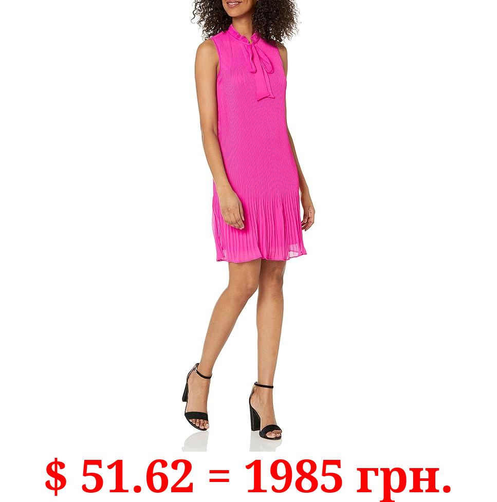 DKNY Women's Sleeveless Tie Neck Pleated Dress