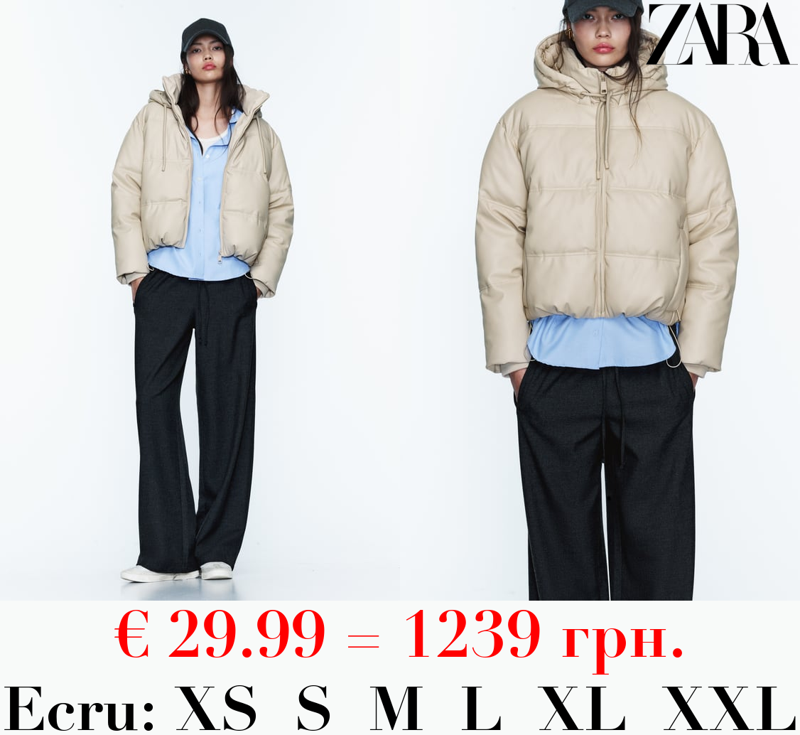 WIND PROTECTION FAUX LEATHER CROPPED PUFFER ANORAK