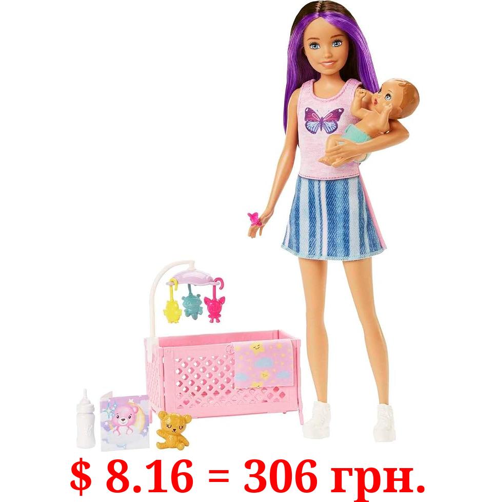 Barbie Skipper Babysitters Inc Crib Playset with Skipper Doll, Baby Doll with Sleepy Eyes, Furniture & Accessories