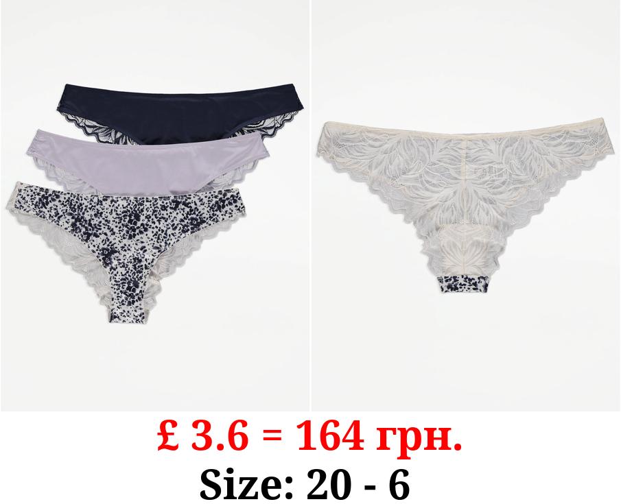 Floral Lace Trim Brazilian Knickers 3 Pack
