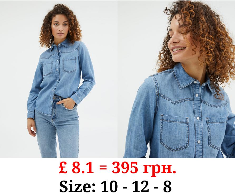 Mid Wash Long Sleeve Denim Shirt