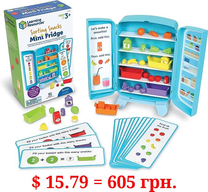 Learning Resources Sorting Snacks Mini Fridge ,51 Pieces, Ages 3+, Toddler Toys, Educational Toys, Snack Toys,Plastic Food Toys,Kids Kitchen Accessories