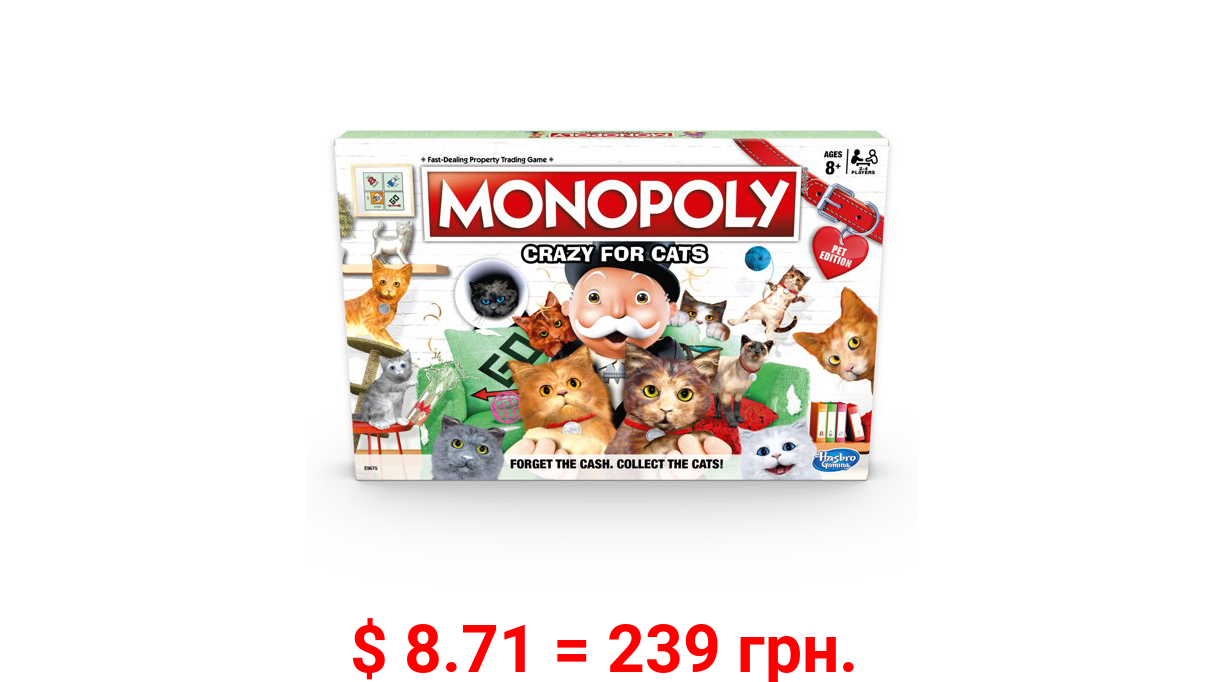 Monopoly Crazy For Cats Board Game for Kids Ages 8 and Up, for 2-4 Players