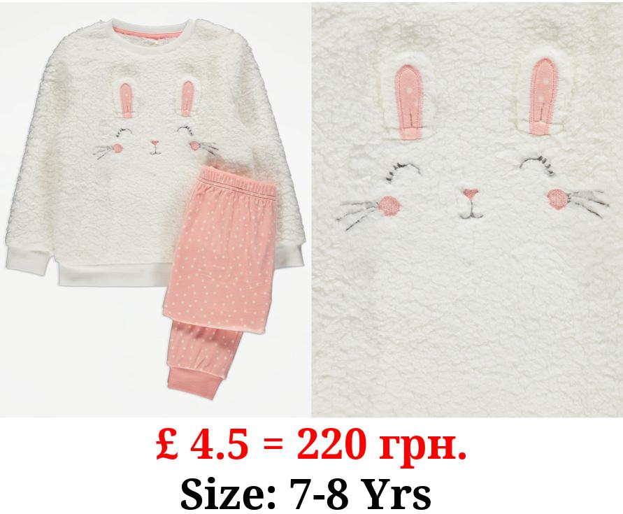 Pink Polka Dot Bunny Face Fleece Pyjamas