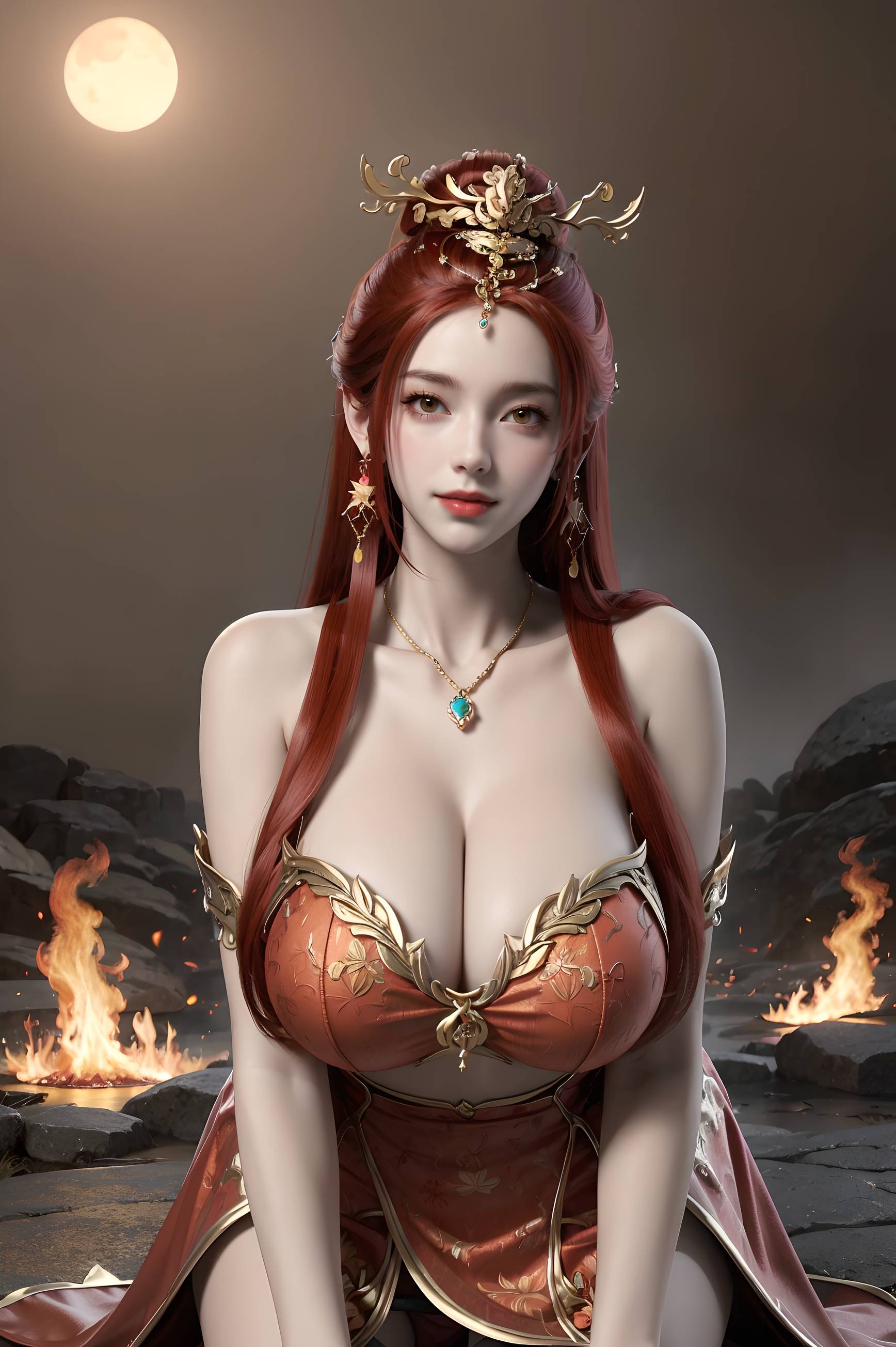 图片[6]-完美世界-曼珠沙华 户外红色礼服-六色网