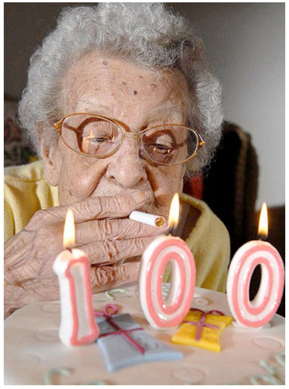 Бабка с сигаретой задувает свечи
