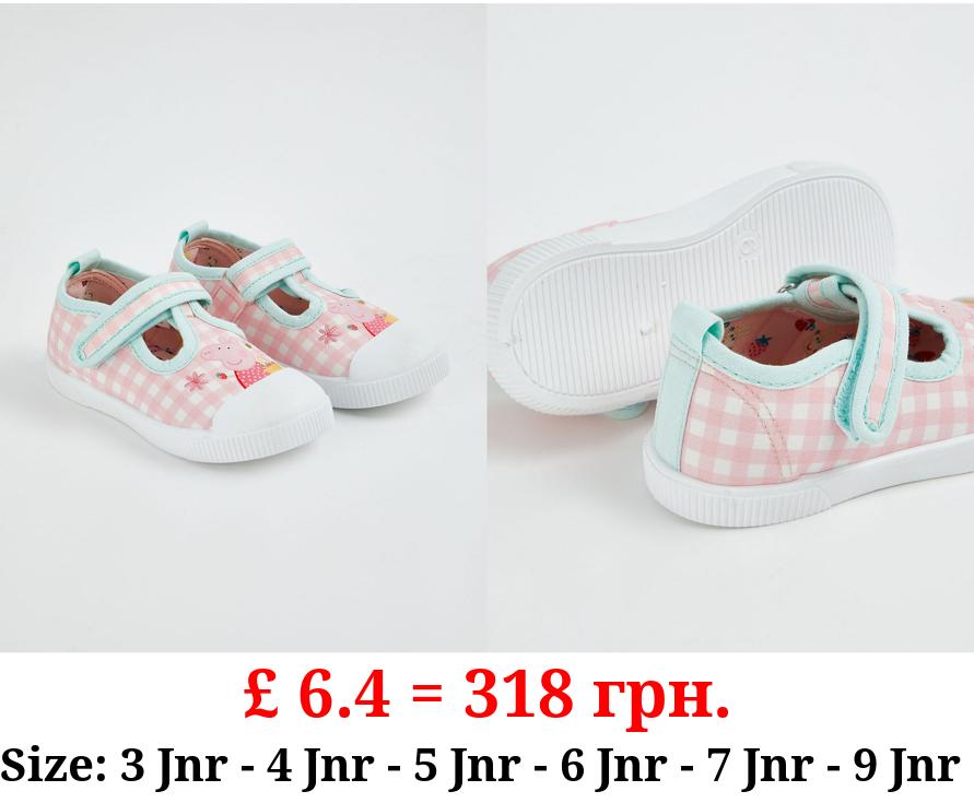 Peppa Pig Pink Gingham T-Bar Canvas Pumps