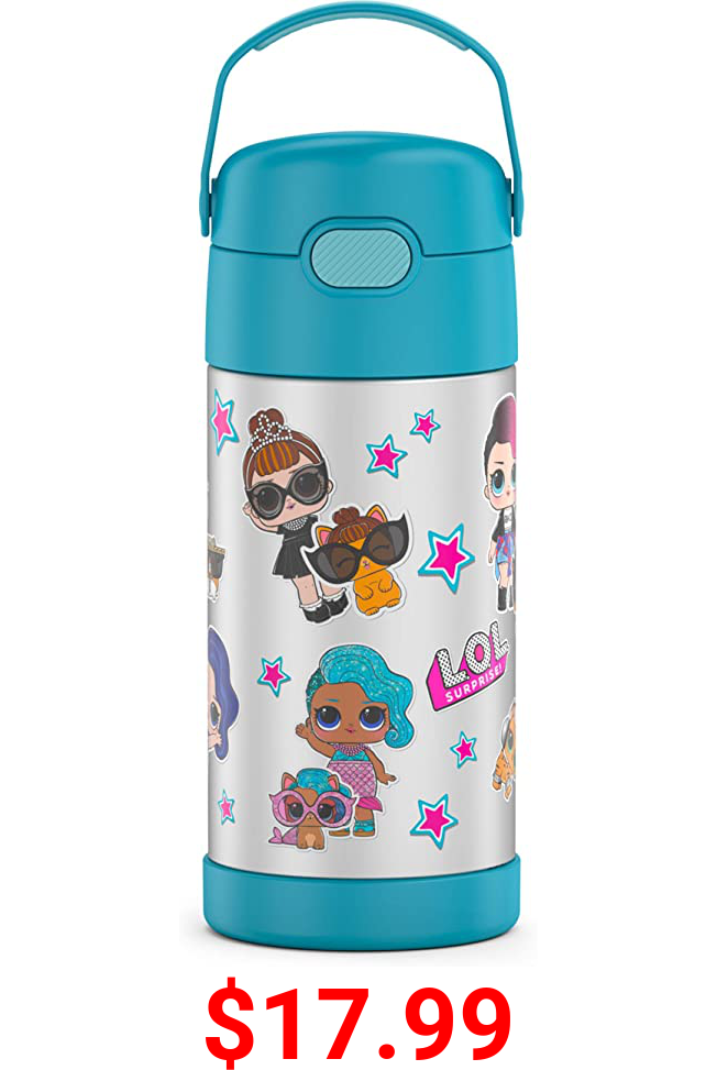 THERMOS FUNTAINER 12 Ounce Stainless Steel Vacuum Insulated Kids Straw Bottle, L.O.L Surprise