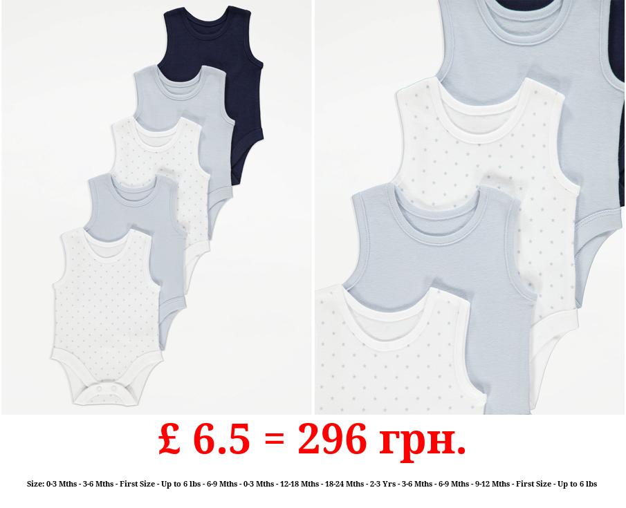 Blue Sleeveless Bodysuits 5 Pack