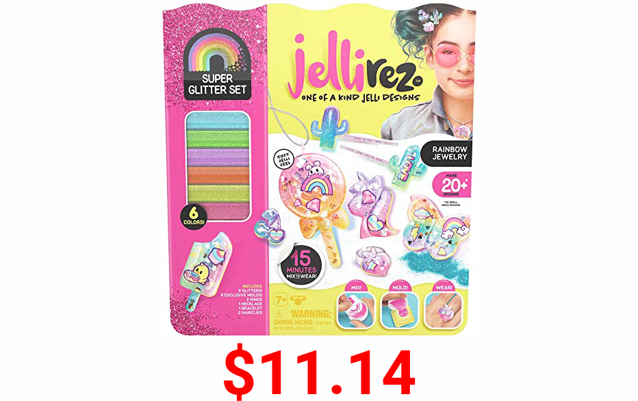 Jelli Rez Super Glitter Rainbow Pack - Quick & Easy DIY Resin Inspired Craft Activity Kit for Kids Ages 7 & Up