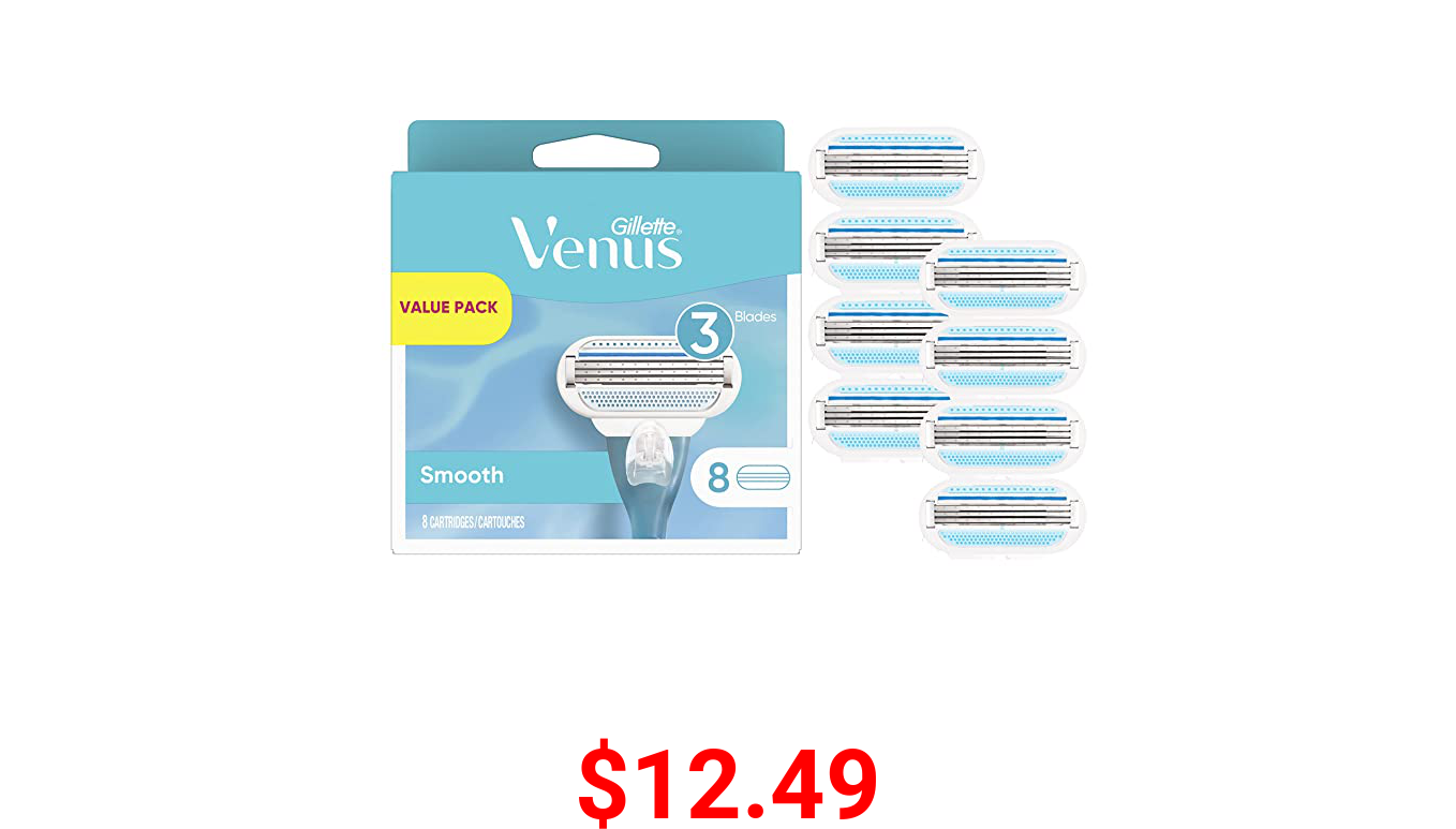 Gillette Venus Smooth Womens Razor Blade Refills, 8 Count, Lubracated to Protect the Skin from Irritation