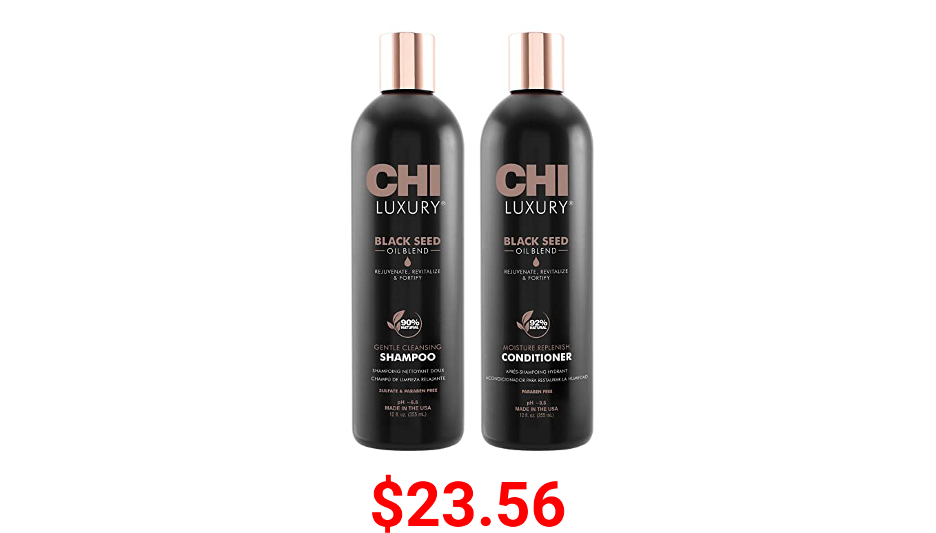 CHI Luxury Black Seed Oil Blend Gentle Cleansing Shampoo 12 Fl Oz, CHI Luxury Black Seed Oil Blend Moisture Replenish Conditioner 12 Fl Oz (pack Of 2)