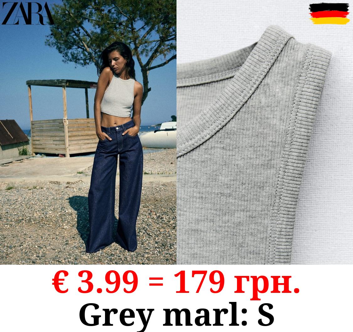 RIBBED CROPPED HALTER TOP