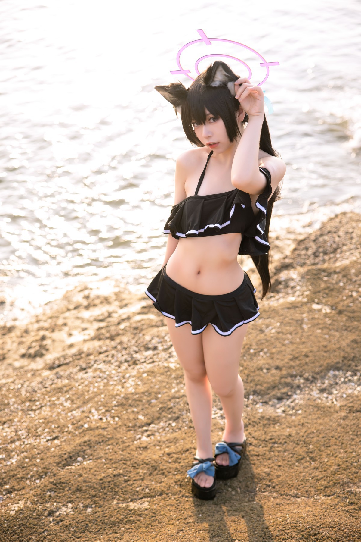 Cosplay G44不会受伤 碧蓝档案 黑見芹香 海边泳装 18