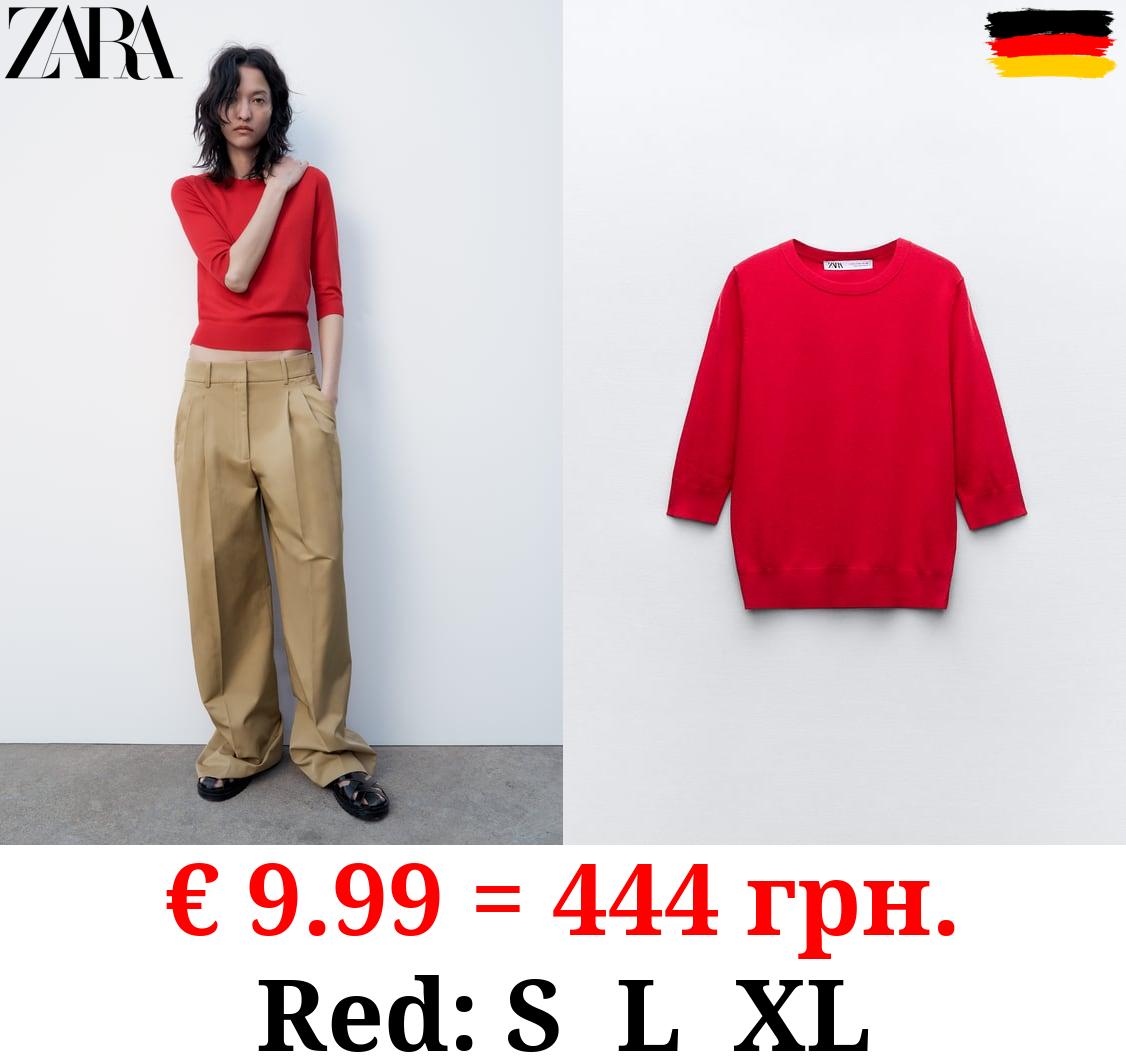 PLAIN 3/4 SLEEVE KNIT SWEATER