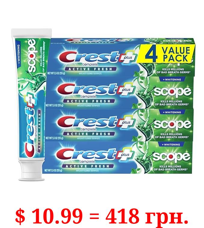 Crest Complete Active Fresh + Whitening Toothpaste, 5.5oz (Pack of 4)